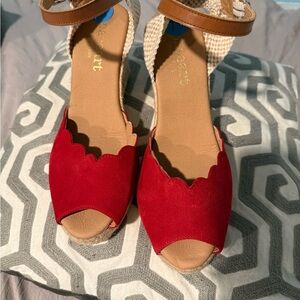 Red Espadrille Italian Peep-Toe Shoes with Ankle Strap
